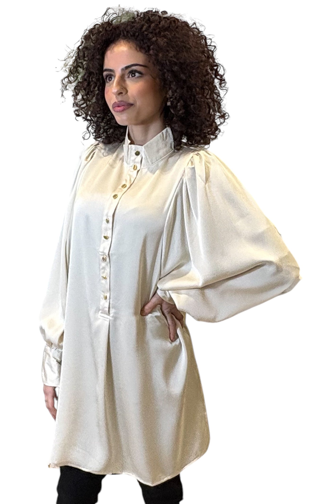 Satin tunic blouse - Beige