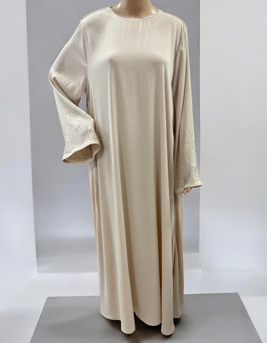 Dress with stones on sleeves - beige/yellow