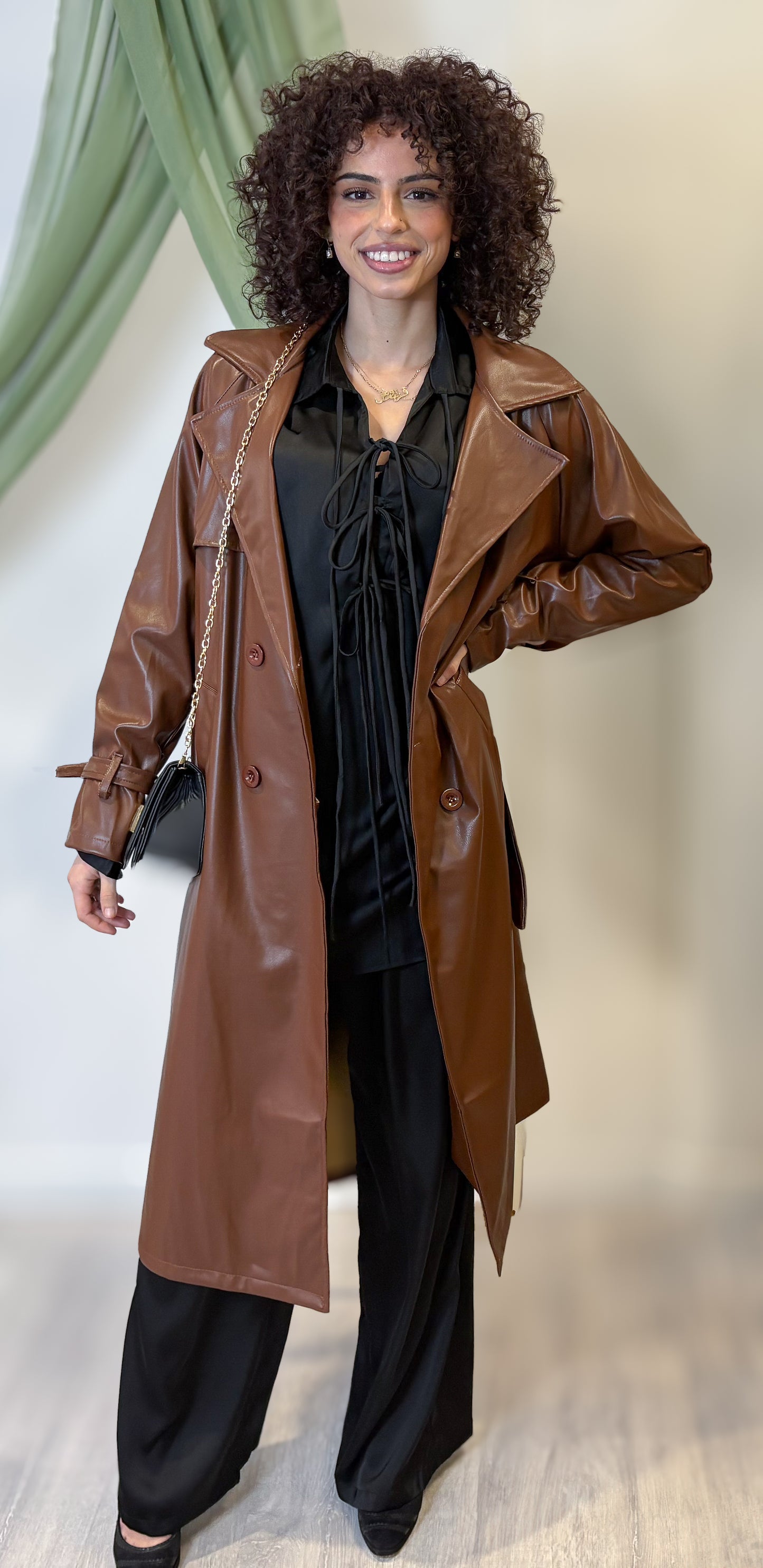 Leather trenchcoat - brown