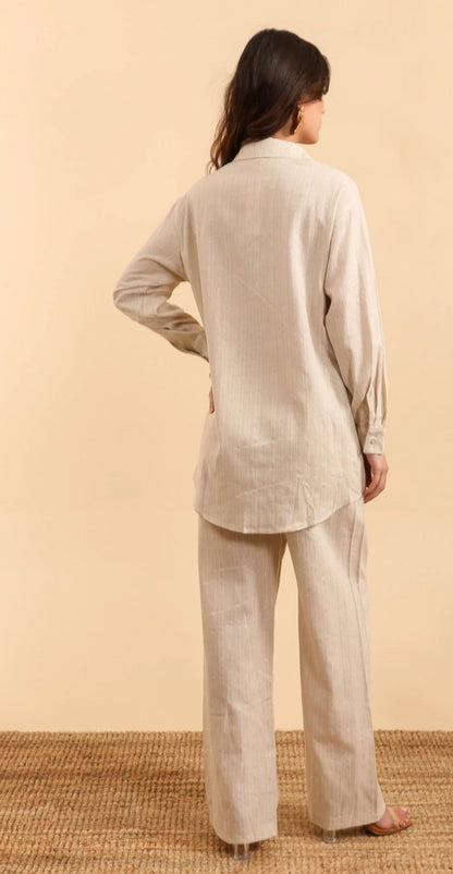 Beige linen set golden stripe