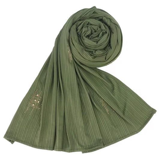 Ribbed scarves with stones - green