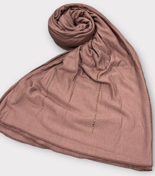 Jersey scarf with stones - Nude pink