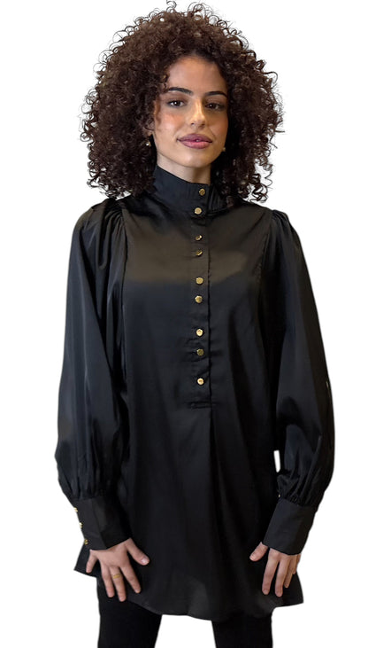 Satin tunic blouse - Black