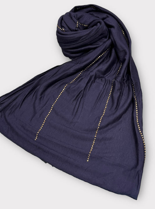 Jersey scarf with stones - Blue