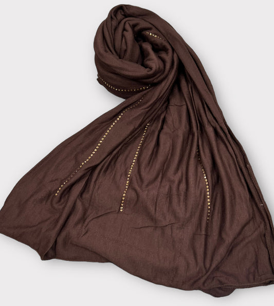 Jersey scarf with stones - Brown
