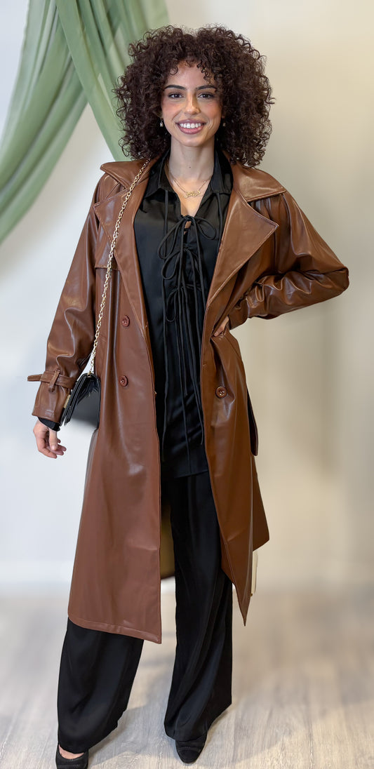 Leather trenchcoat - brown