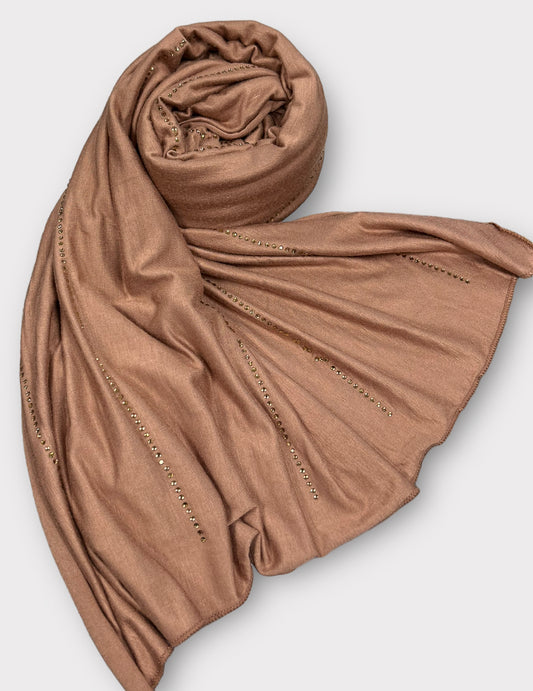 Jersey scarf with stones - Caramel