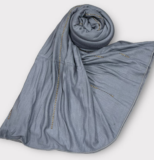 Jersey scarf with stones - Denim blue