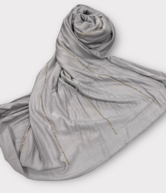 Jersey scarf with stones - Grey