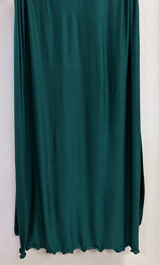 Jersey scarf with stones and ruffels - Dark green