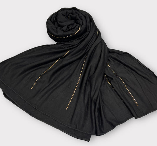 Jersey scarf with stones - Black