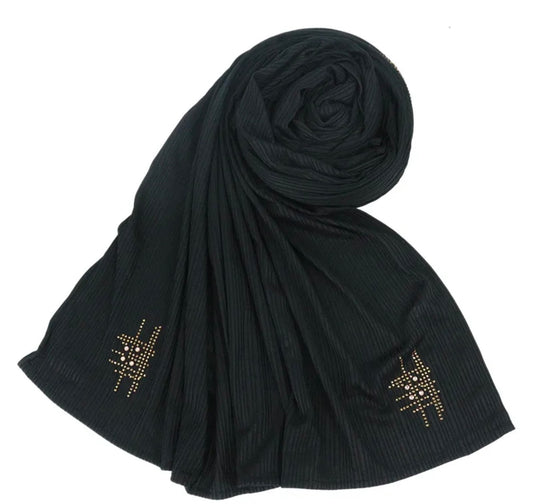 Ribbed scarves with stones - Black